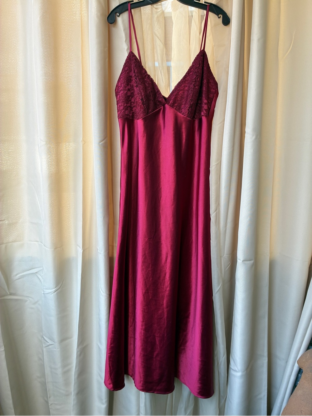 Vintage Handmade Large Red Satin Maxi Slip Dress - Picture 7 of 12